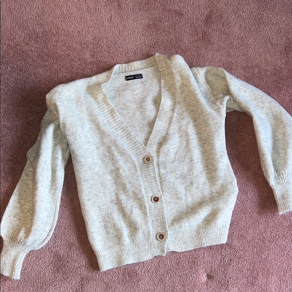 SHEIN Light Gray Buttoned Cardigan